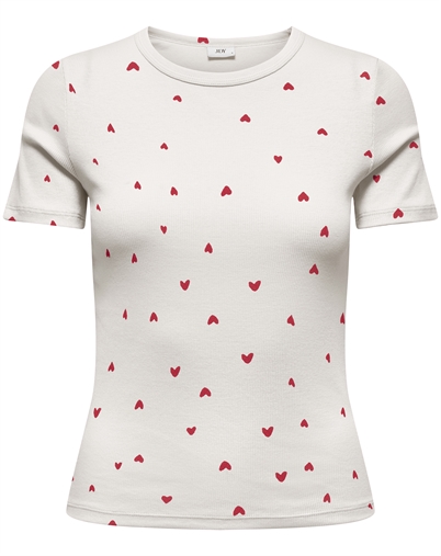 JDY - JDYLucky O-Neck T-Shirt - Cloud Dancer/Chinese Red